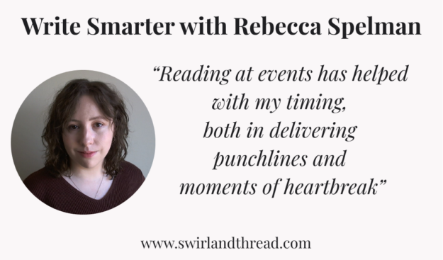 WS Rebecca Spelman Write Smarter with Rebecca Spelman poster with a headshot & a quote